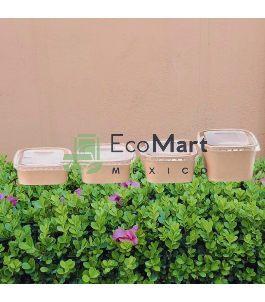 COMBO BOWL KRAFT 12/44 OZ + TAPAS RECTANGULARES Papel Kraft