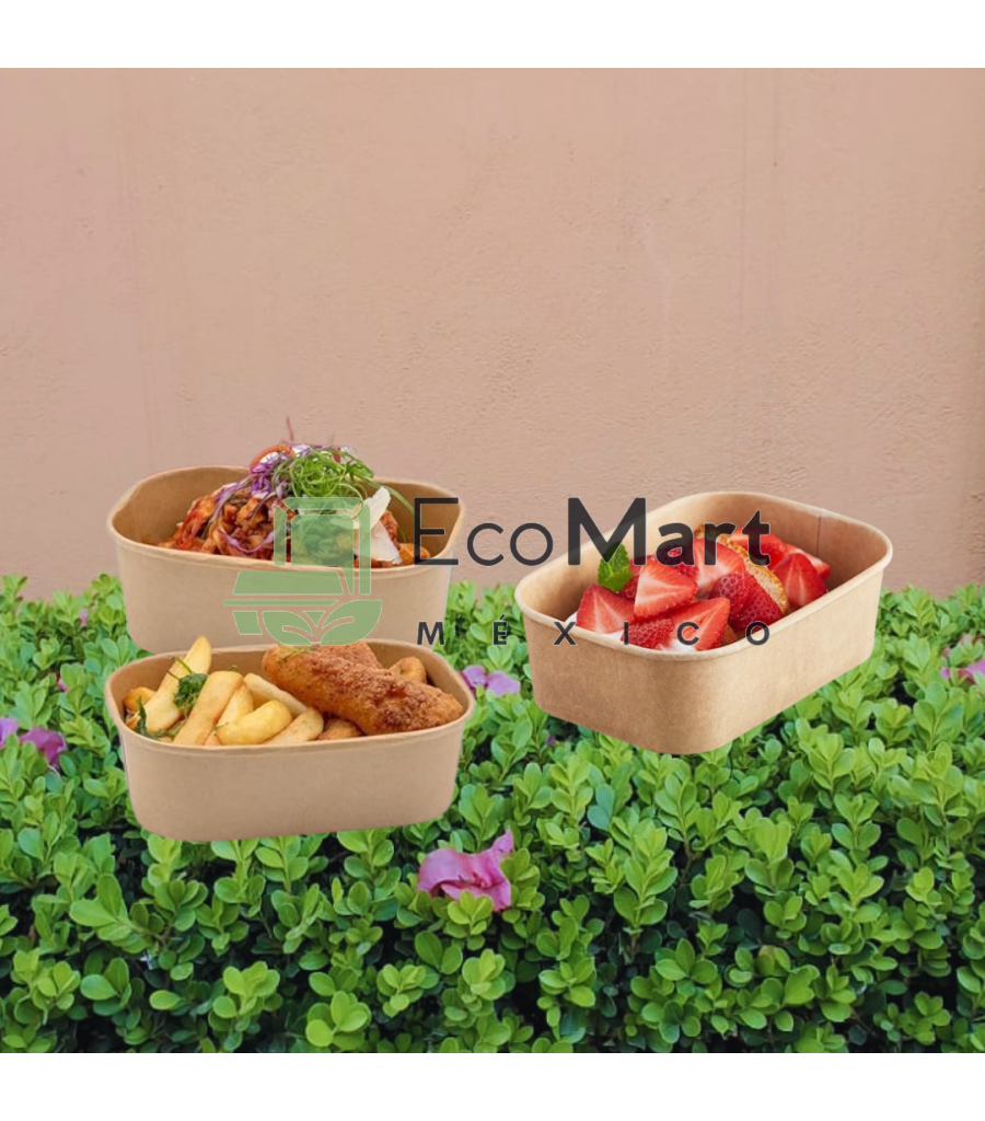 COMBO BOWL KRAFT 12/44 OZ + TAPAS RECTANGULARES Papel Kraft