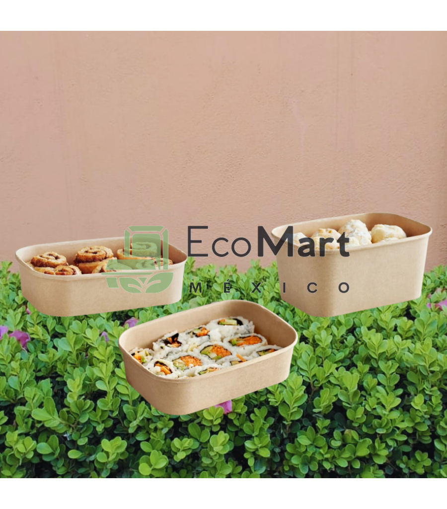 COMBO BOWL KRAFT 12/44 OZ + TAPAS RECTANGULARES Papel Kraft