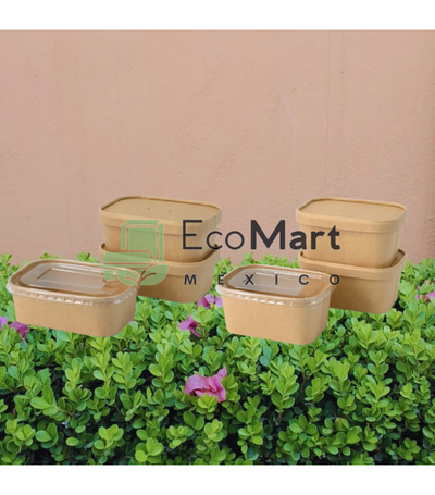 COMBO BOWL KRAFT 12/44 OZ + TAPAS RECTANGULARES Papel Kraft