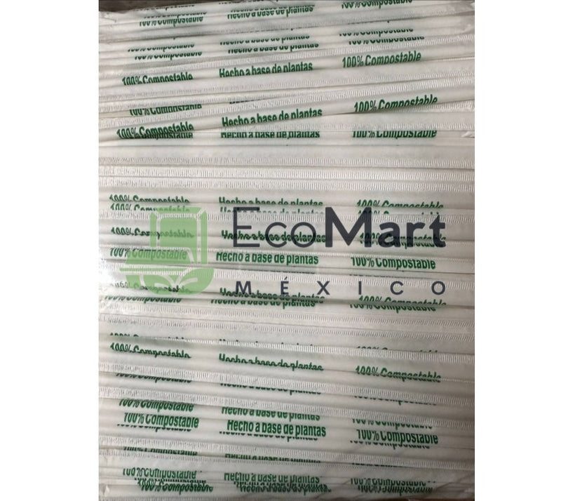 Popote PLA 21 cms - Estuchado papel blanco - Eco Mart Mexico